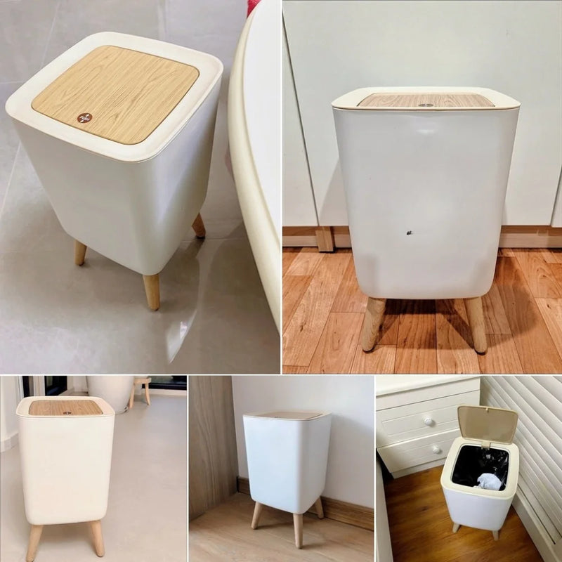 Lixeira Com Pés de Madeira Moderna